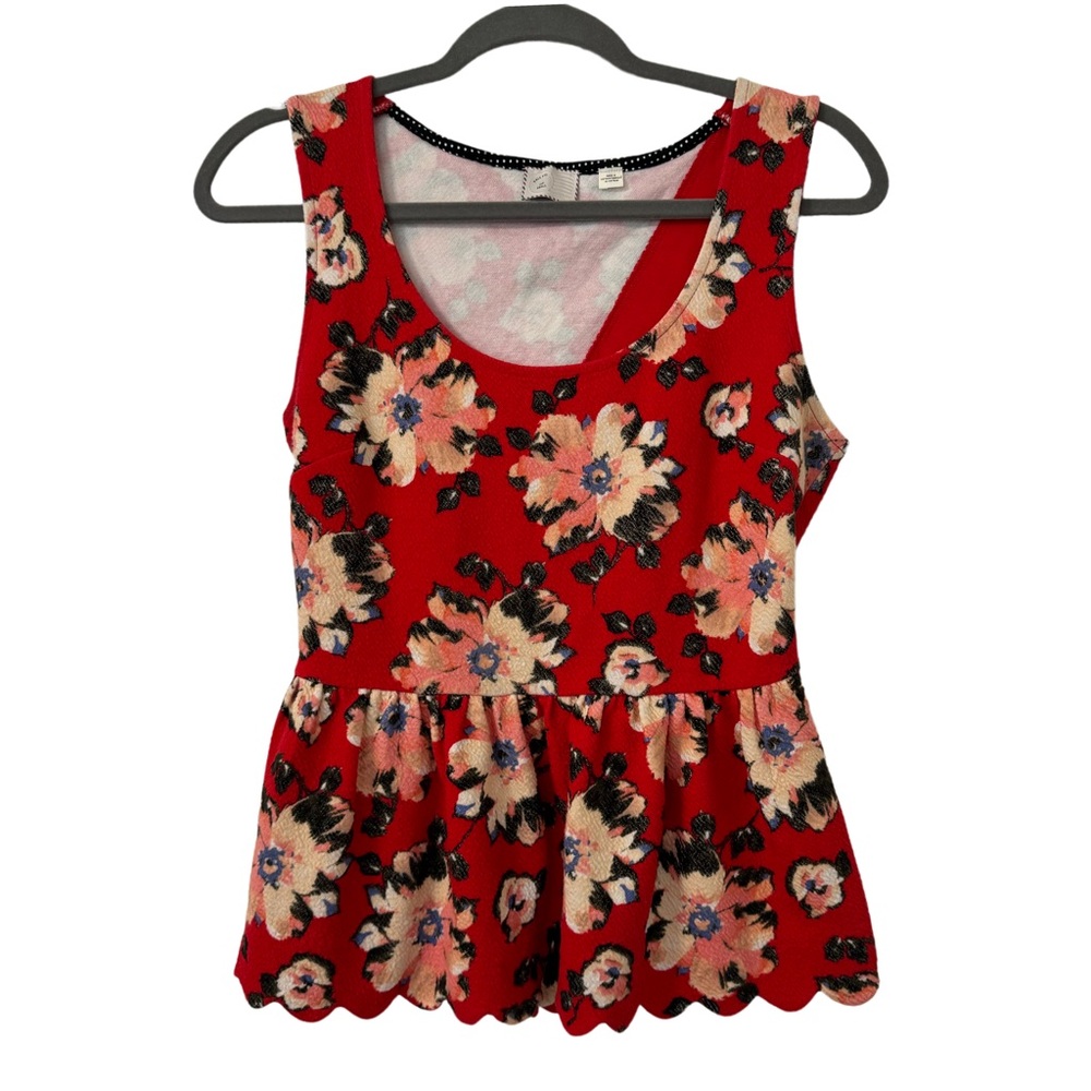 Anthropologie Postmark Clovelly Peplum Top Red Floral Scalloped Women’s Small
